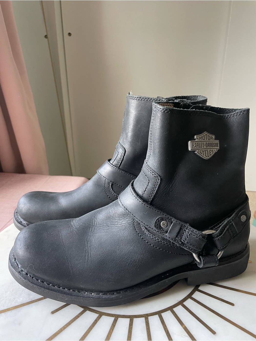 Harley-Davidson Black Leather Harness Motorcycle Boots